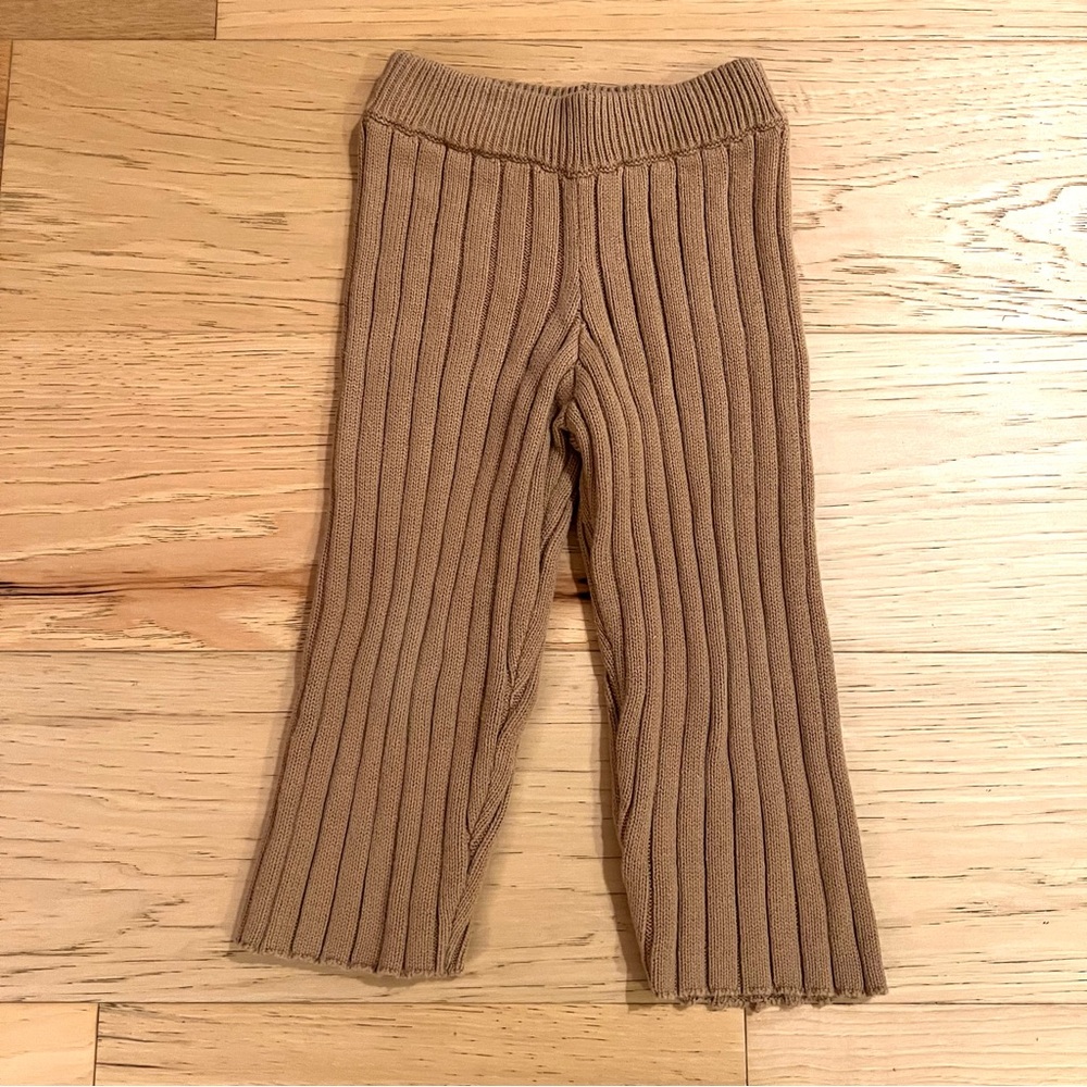 Kyle & Co Cozy Ribbed Knit Kids Wide-Leg Pants in Camel Brown
